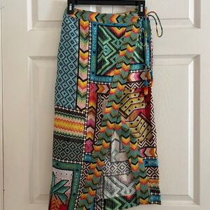 NWT Anthropologie Farm Rio Multicolor Linen Midi Wrap Tassel Skirt Size XS